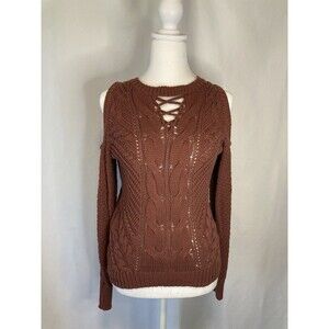 Aeropostale Brown Sweater Jr XS Cold Shoulder Long Sleeve Rust Academia Neutral